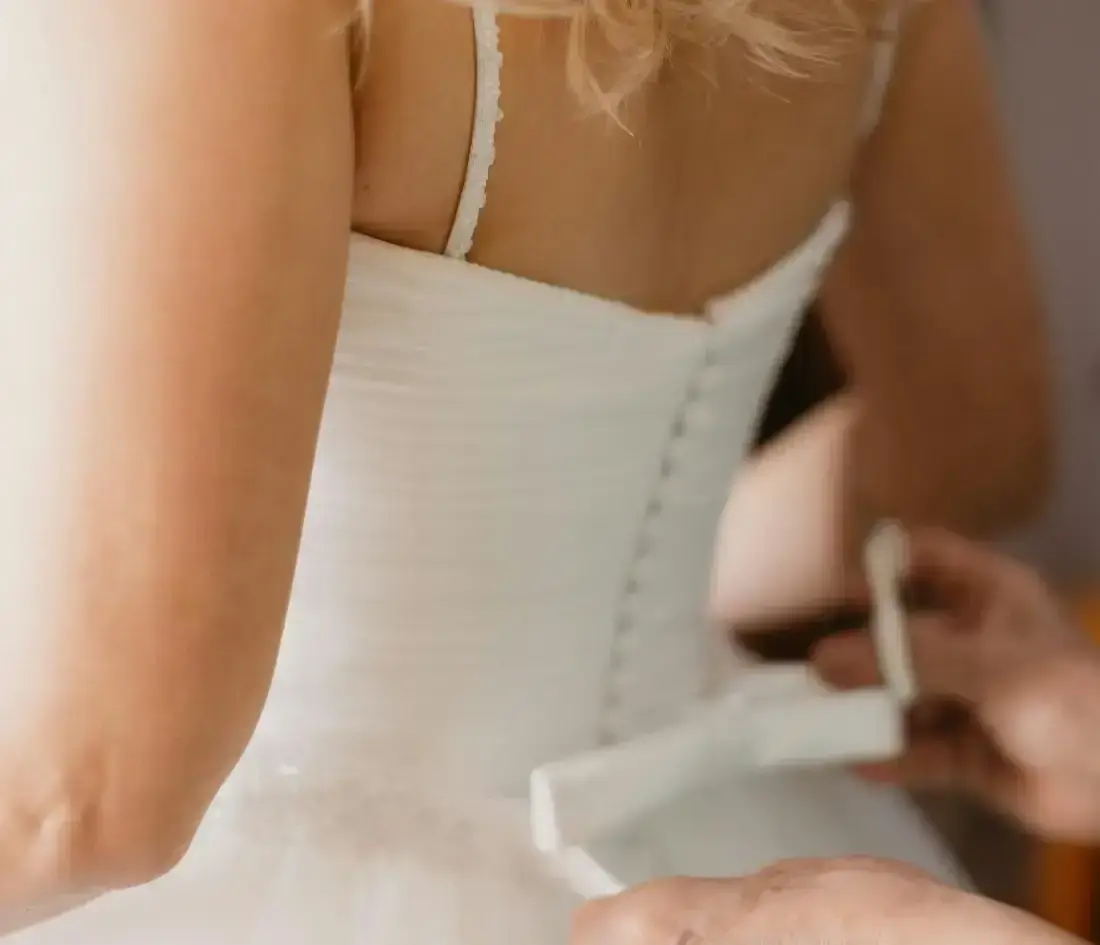 image shows a close up of the back of a wedding dress