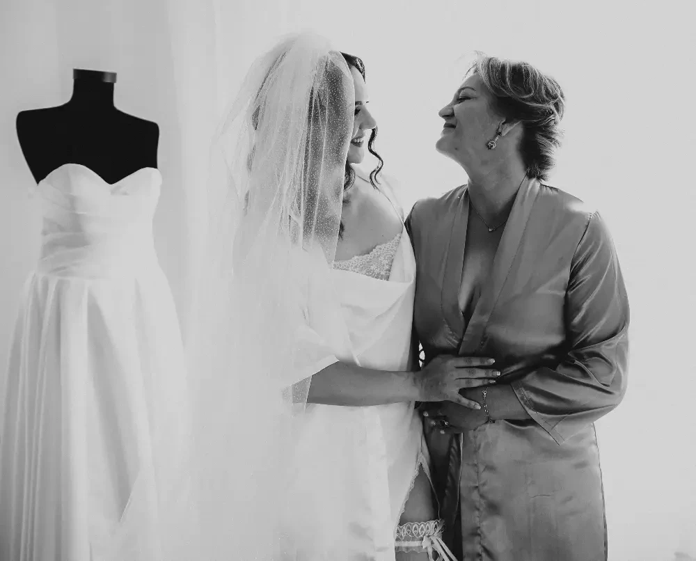 image shows a mother and daughter on her daughter's wedding day