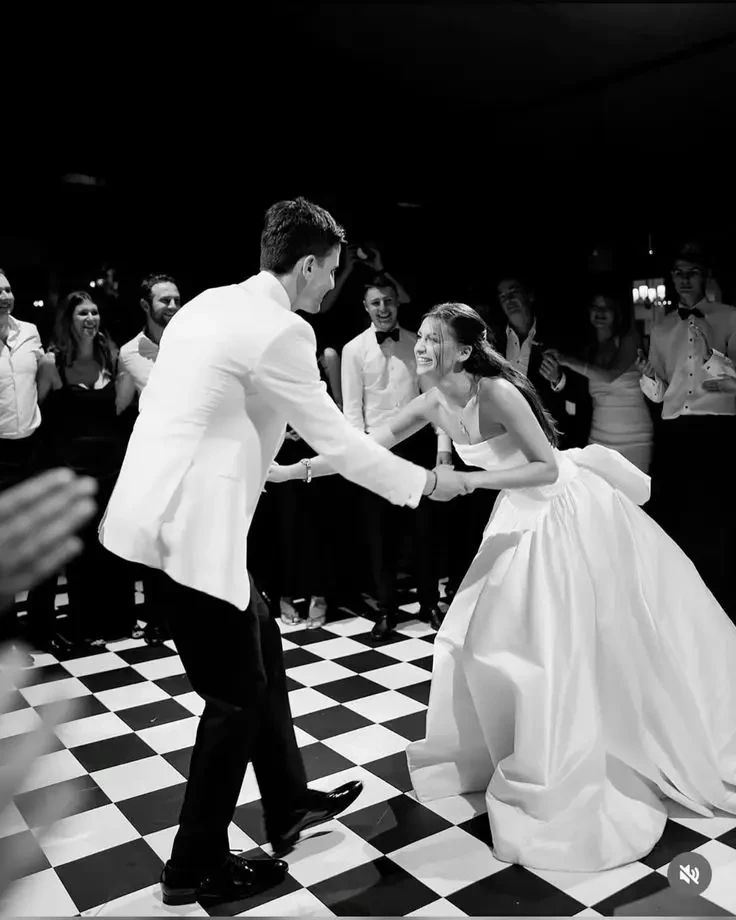 bride and groom dancing