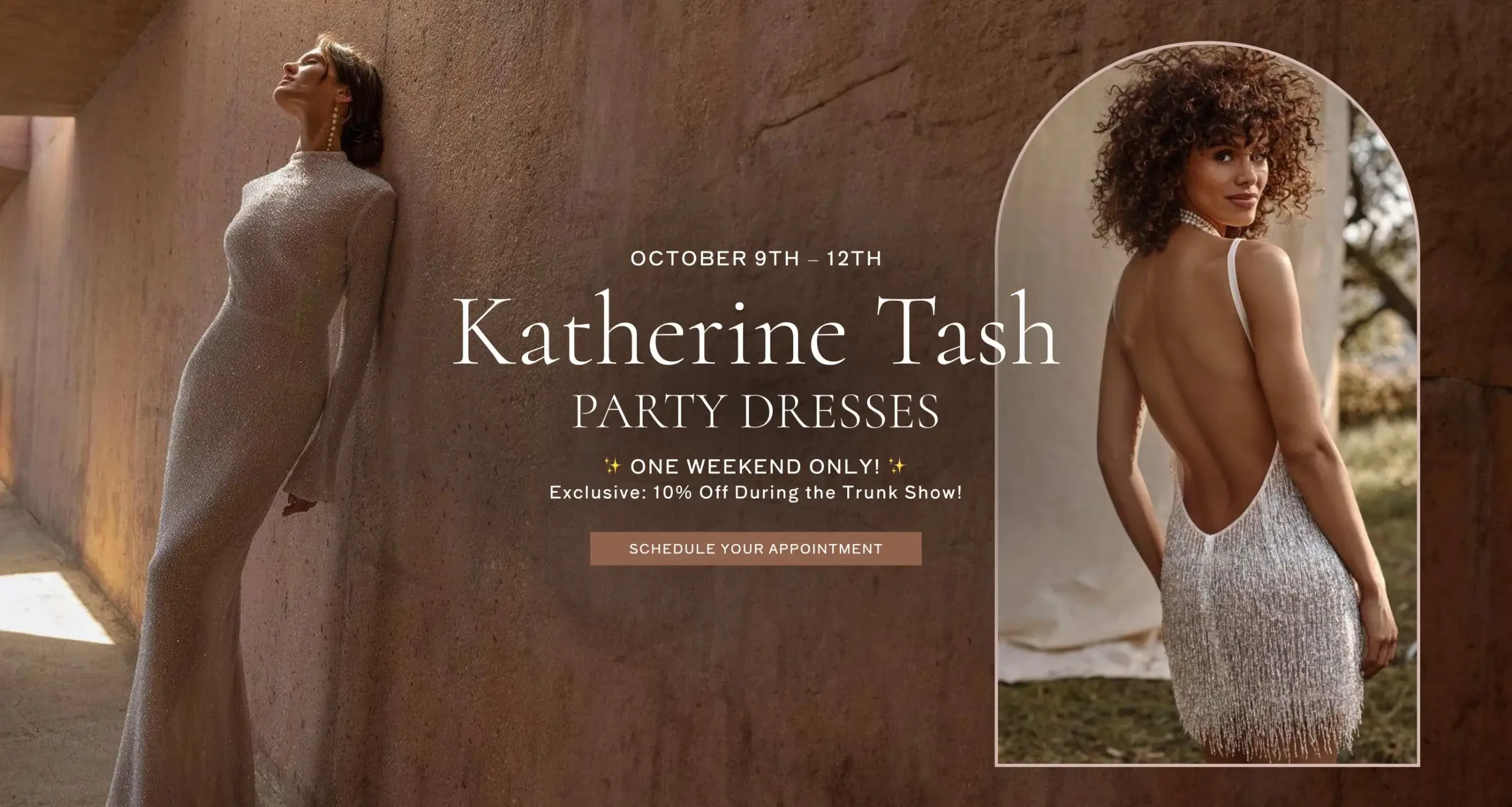 Models wearing bridal gown, desktop banner
